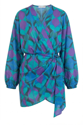 The Belle of the Beach |  Cotton mini dress with print Suzie | green 