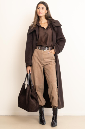 Ibana |  Suede barrel pants Parla | camel 
