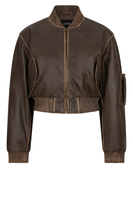Ibana |  Leather cropped bomber Josephien | brown 