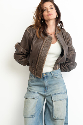 Ibana |  Leather cropped bomber Josephien | brown 
