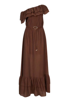 Dante6 | Off-shoulder jurk Ambarosa | bruin 