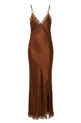 Herskind |  Satin midi dress with lace Jonathan | brown 