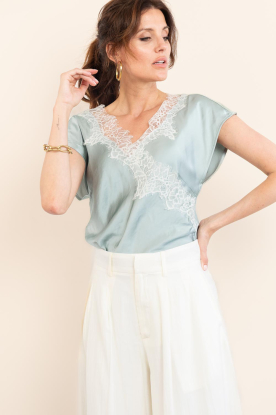 Co'Couture |  Satin top with lace Idun | green 