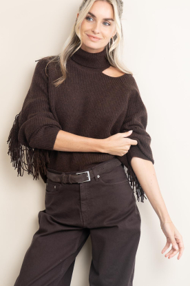 Dante6 |  Sweater with fringe Siega | bruin 