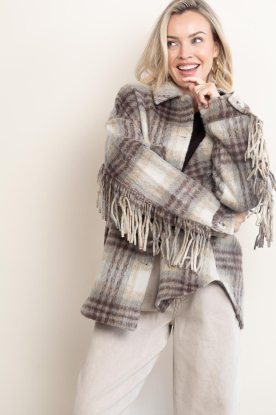 Dante6 |  Wool checked jacket with fringes Hivora  | brown 