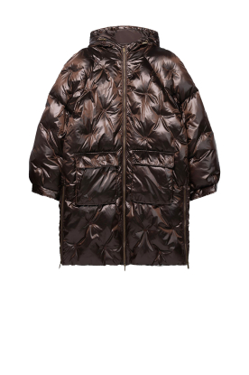 Aaiko |  Long shiny puffer jacket Jolie | dark brown 