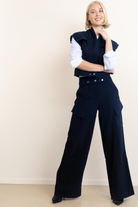 Aaiko |  Wide leg cargo trousers with belt Elvar | dark blue 