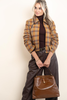 Aaiko |  Checkered cropped wool jacket Solin | brown 