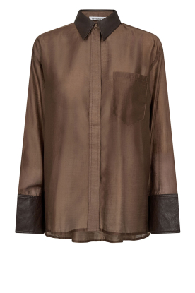 Co'Couture |  Mesh blouse with faux leather details Kawa| brown 