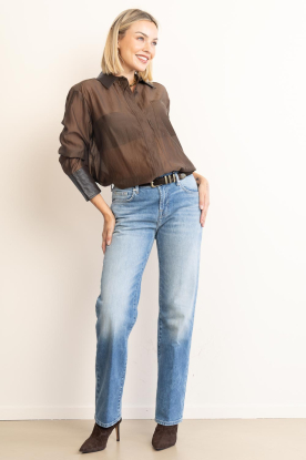 Look Mesh blouse met faux leren details Kawa