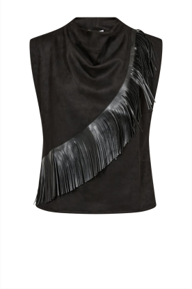 Co'Couture | Mouwloze top met franjes Bobbie | zwart 