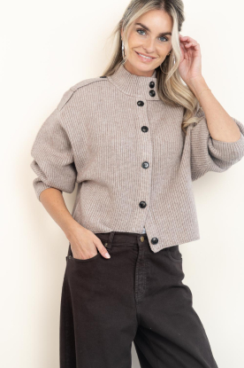 Co'Couture |  Knitted cardigan with buttons Row | brown 