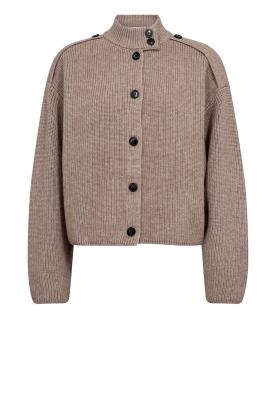 Co'Couture |  Knitted cardigan with buttons Row | brown 