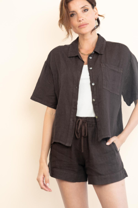 by-bar |  Linen blouse Mara | brown 