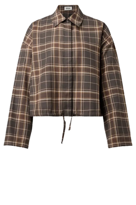 Drykorn | Geruite blouse met trekkoord Fionel | bruin 