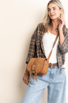 Drykorn | Geruite blouse met trekkoord Fionel | bruin 