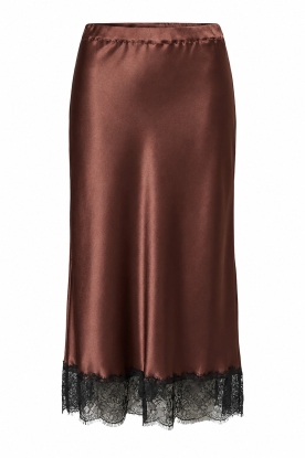 Milla |  Shiny skirt with lace | brown 
