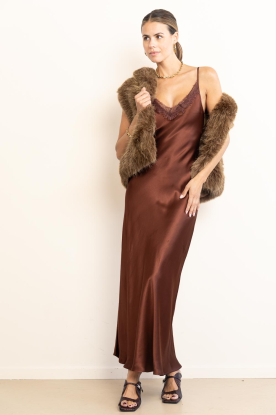 Milla |  Shiny dress with lace Camille | brown 