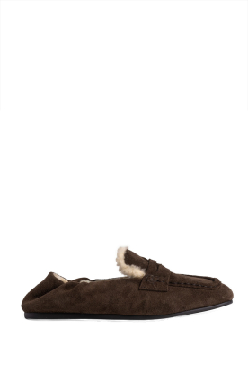 Posa |  Square boat loafer with fur Penny | brown 