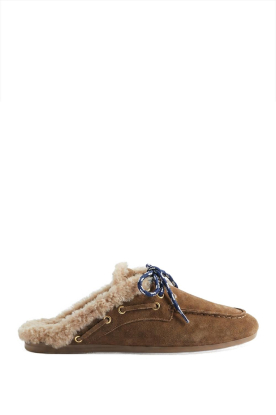 Toral |  Suede slip-on mules with sheepskin Blanche | camel 