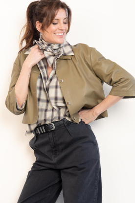 Second Female |  Checkered cropped blouse Liria | beige 