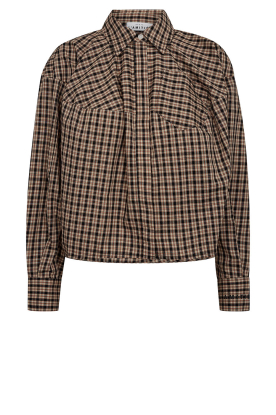 Haute L'Amitié | Geruite cropped blouse Sophie | bruin 