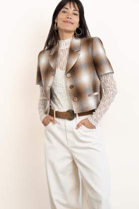 Est'Seven | Geruite korte blazer Lakkyn | bruin 