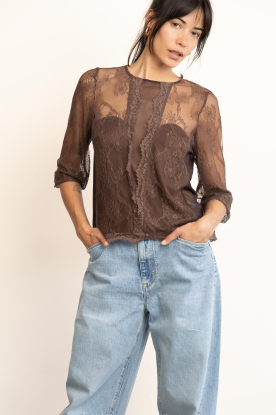 Est'Seven | Kanten top Lacy | bruin 