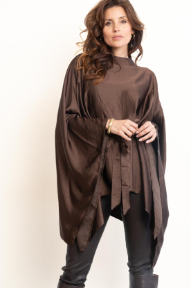 Co'Couture |  Cape blouse with belt Idun | brown 